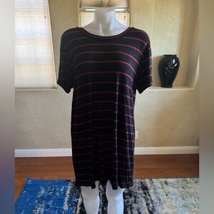 Casual Ritual Black Red Striped Short Sleeve T-shirt Dress Sz M